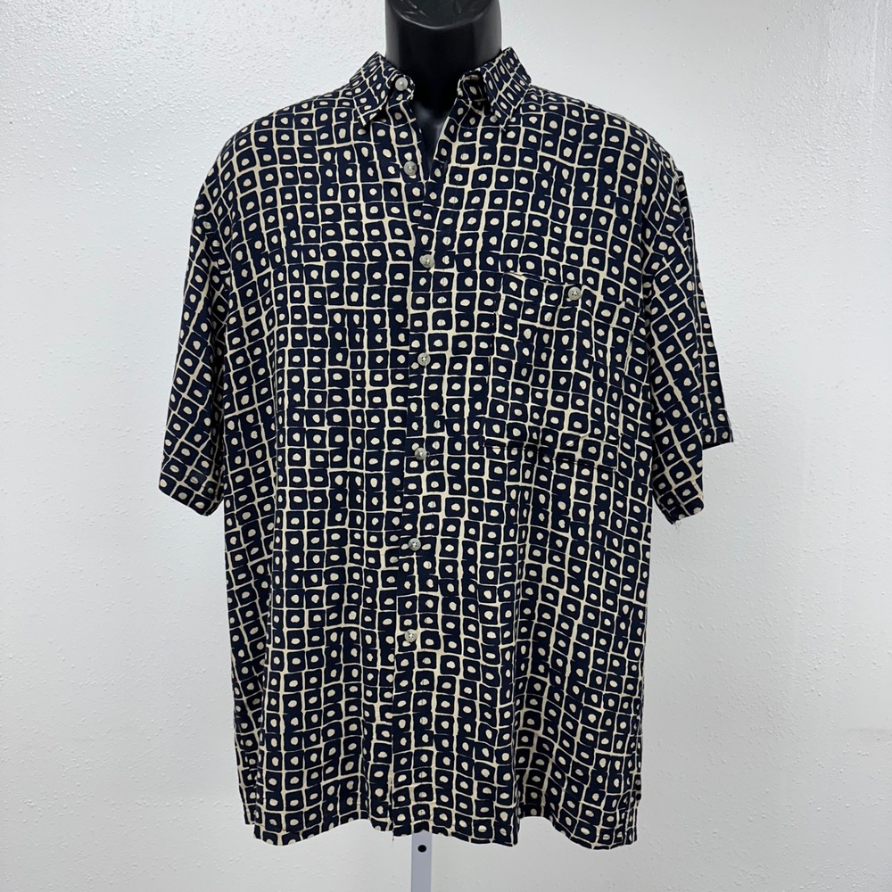 Abstract Print Button Up Short Sleeve Shirt - Casual, Vacation ,‎ Beach- L